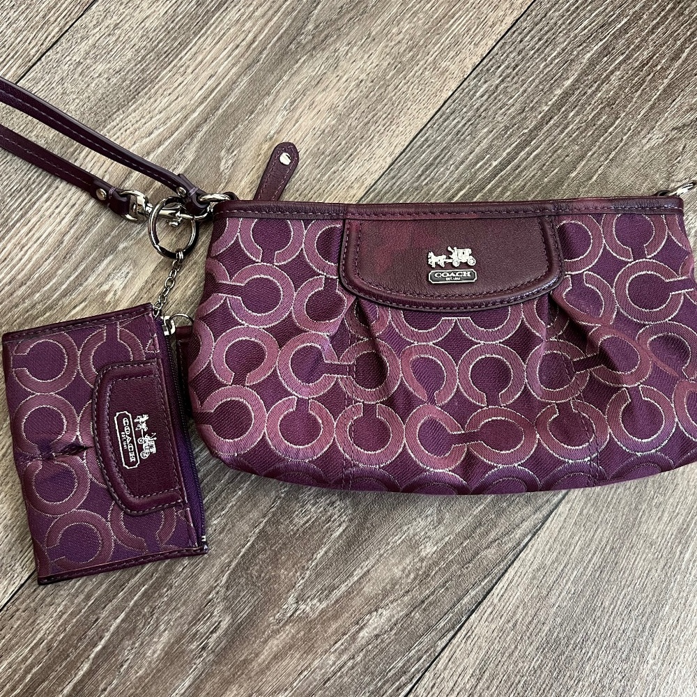 Coach Plum Wristlet and Coin Purse Set